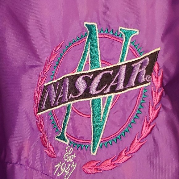 Vintage 90s Nascar Est.1947 Mens S Medium Jacket Windbreaker Purple Hooded Zip - Picture 7 of 12